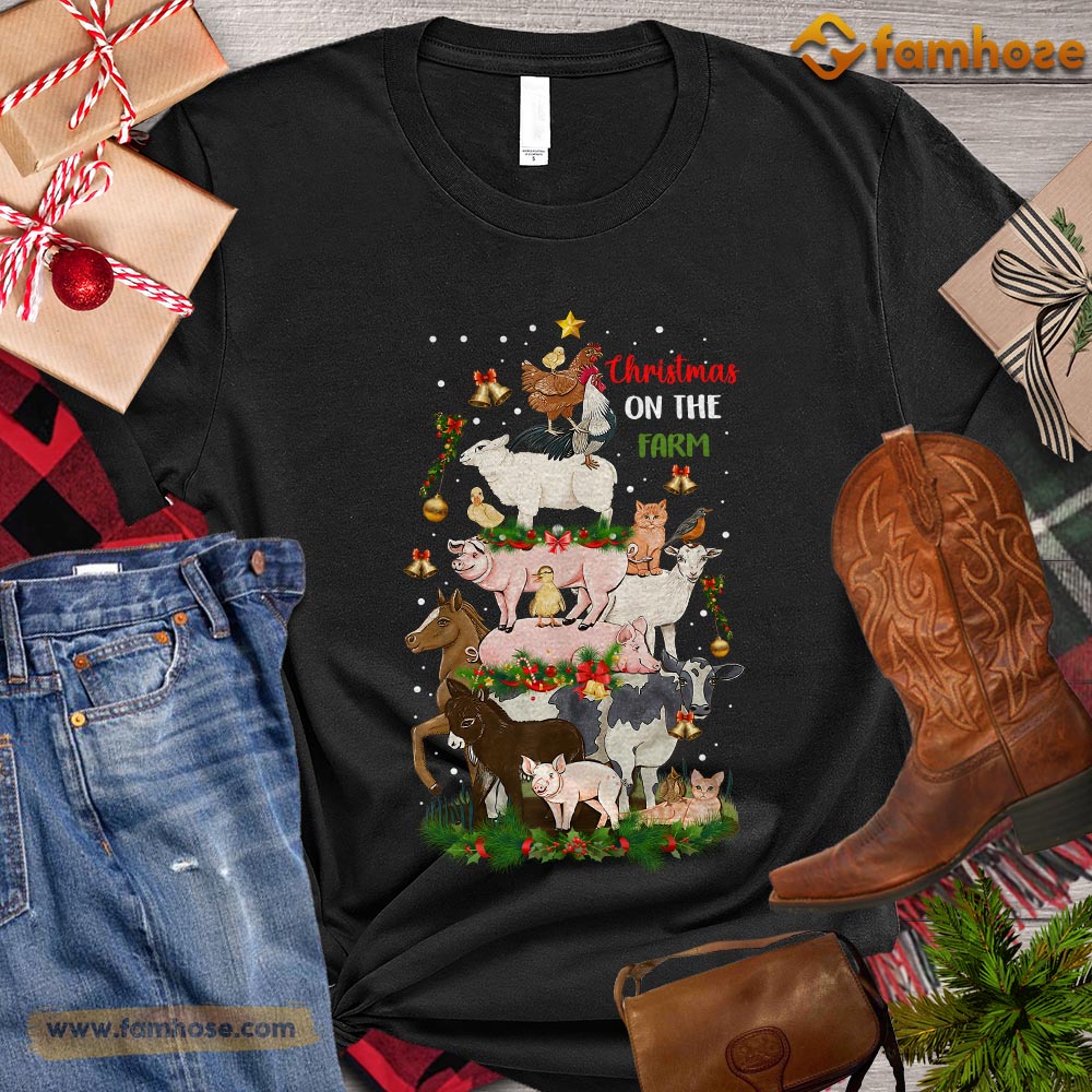 Christmas Farm T-shirt, Christmas On The Farm Gift For Farmers, Farm Animals, Farm Tees