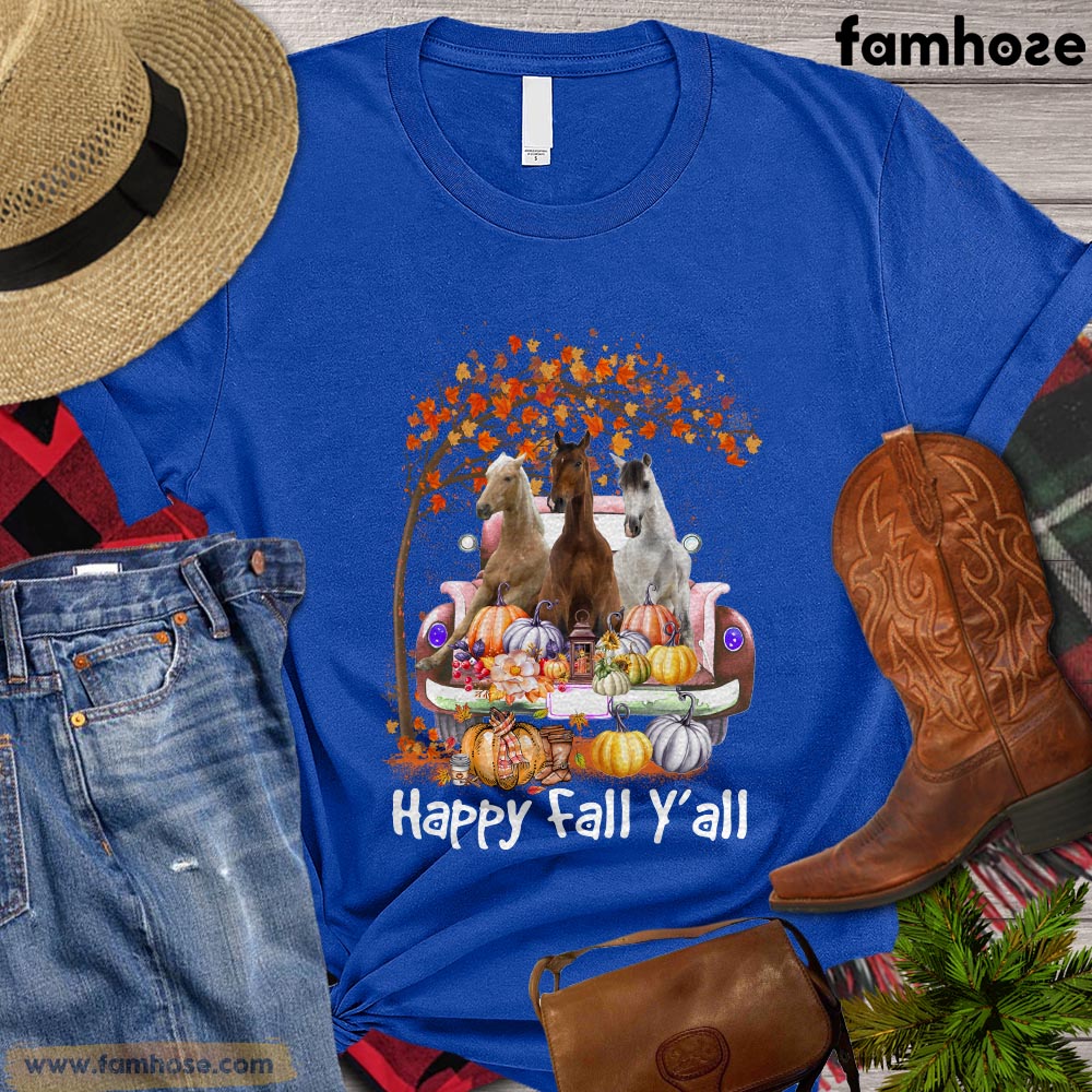 Thanksgiving Horse T-shirt, Happy Fall Yall Pumpkin Horse Thanksgiving Gift For Horse Lovers, Horse Riders, Equestrians