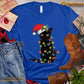 Christmas Cat T-shirt, String Lights With Cat Gift For Cat Lovers, Cat Owners, Cat Tees