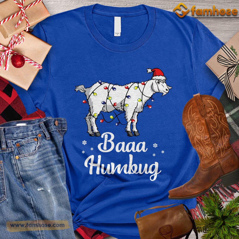 Christmas Goat T-shirt, Baaa Humbug Goat With Santa Hat String Lights Gift For Goat Lovers, Goat Farm, Goat Tees