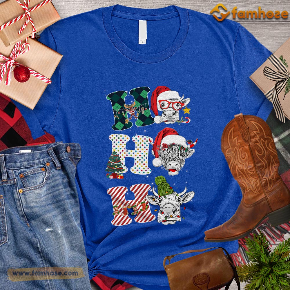 Christmas Cow T-shirt, H H H Santa ELF Deer Gift For Cow Lovers, Cow Tees, Cow Farm