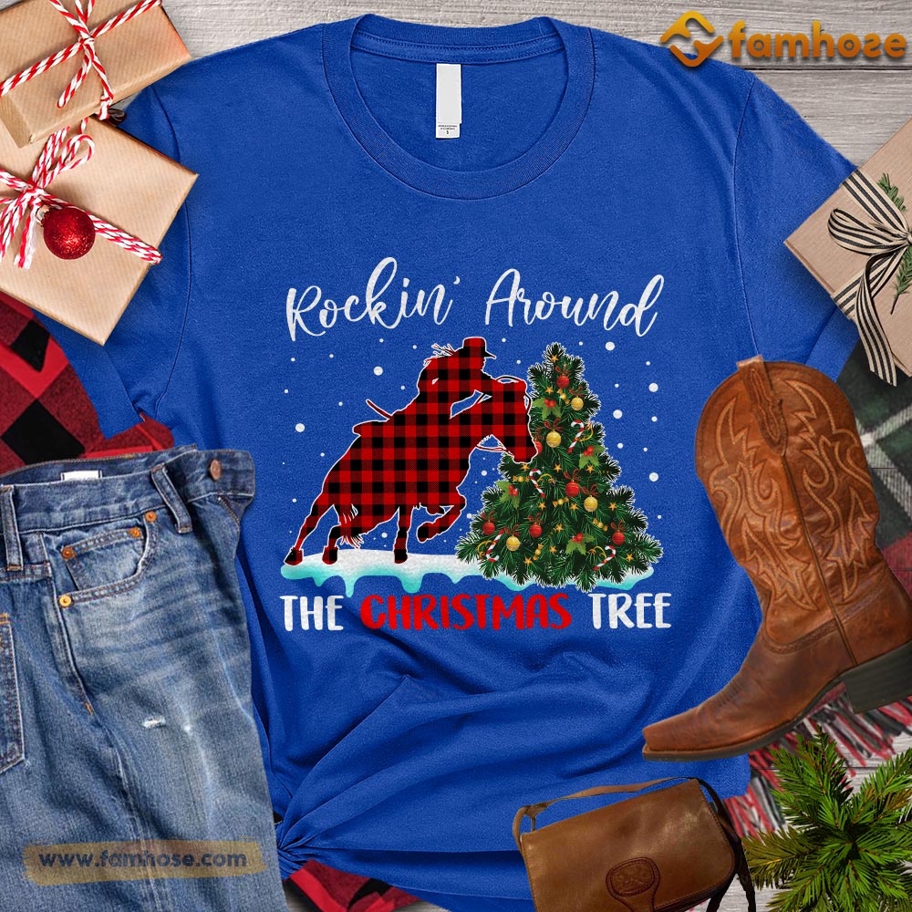 Christmas Cowgirl T-shirt, Rockin Around The Christmas Tree Christmas Gift For Horse Lovers, Horse Riders, Equestrians