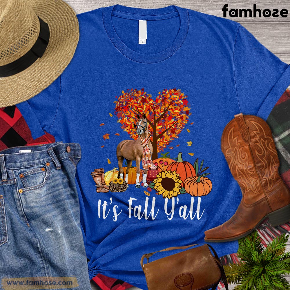 Thanksgiving's Day Horse T-shirt, It's Fall Y'all Horse Heart Thanksgiving's Day Gift For Horse Lovers, Horse Riders, Equestrians