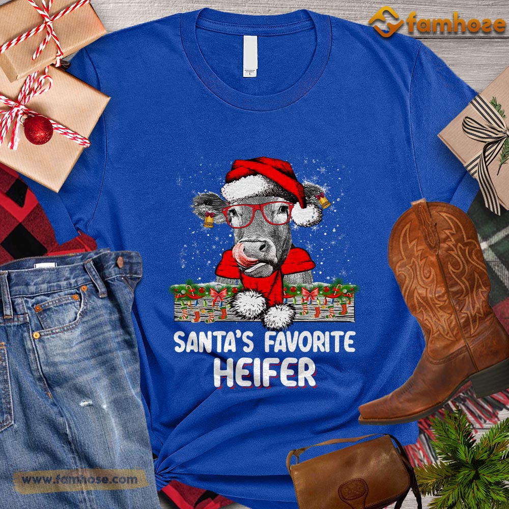 Christmas Cow T-shirt, Santa's Favorite Heifer Christmas Gift For Cow Lovers, Cow Farm, Cow Tees