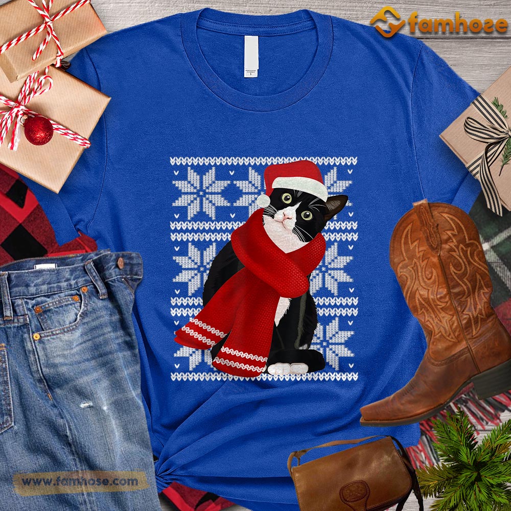 Christmas Cat T-shirt, Ugly Cat With Scarf Santa Gift For Cat Lovers, Cat Owners, Cat Tees