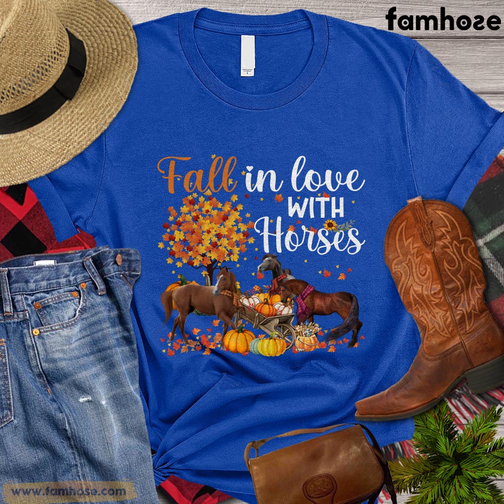 Thanksgiving Horse T-shirt, Fall In Love With Horses Thanksgiving Gift For Horse Lovers, Horse Riders, Equestrians