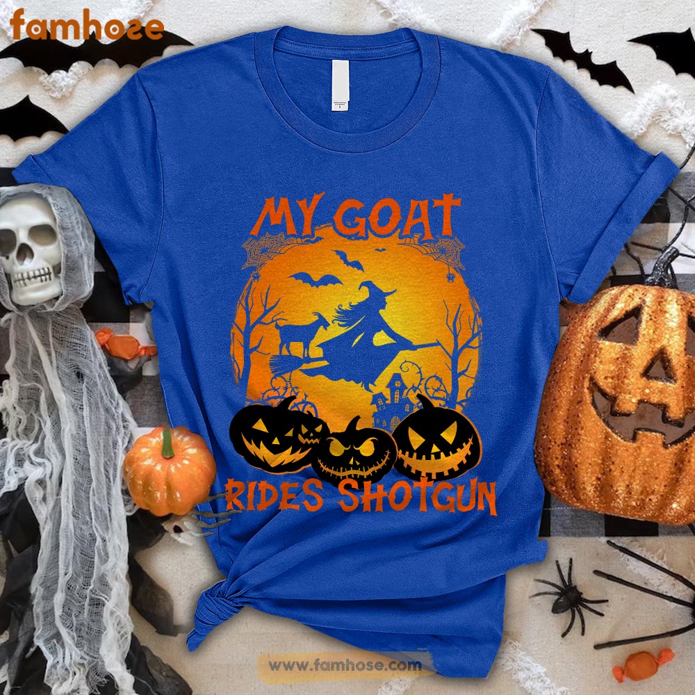 Funny Goat Halloween T-shirt, My Goat Rides Shotgun Halloween Gift For Goat Lovers, Goat Farmers