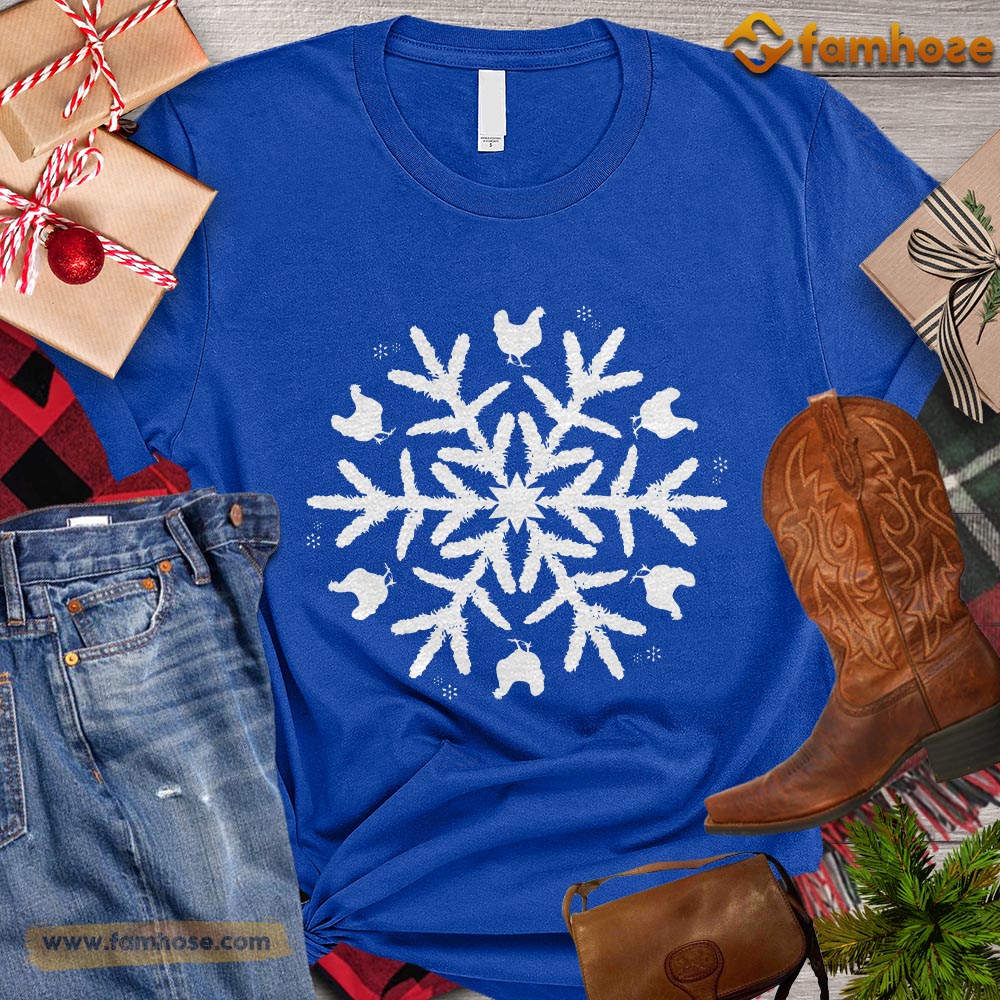 Christmas Chicken T-shirt, Chickens Arrange Snowflake Christmas Gift For Chicken Lovers, Chicken Farm, Chicken Tees