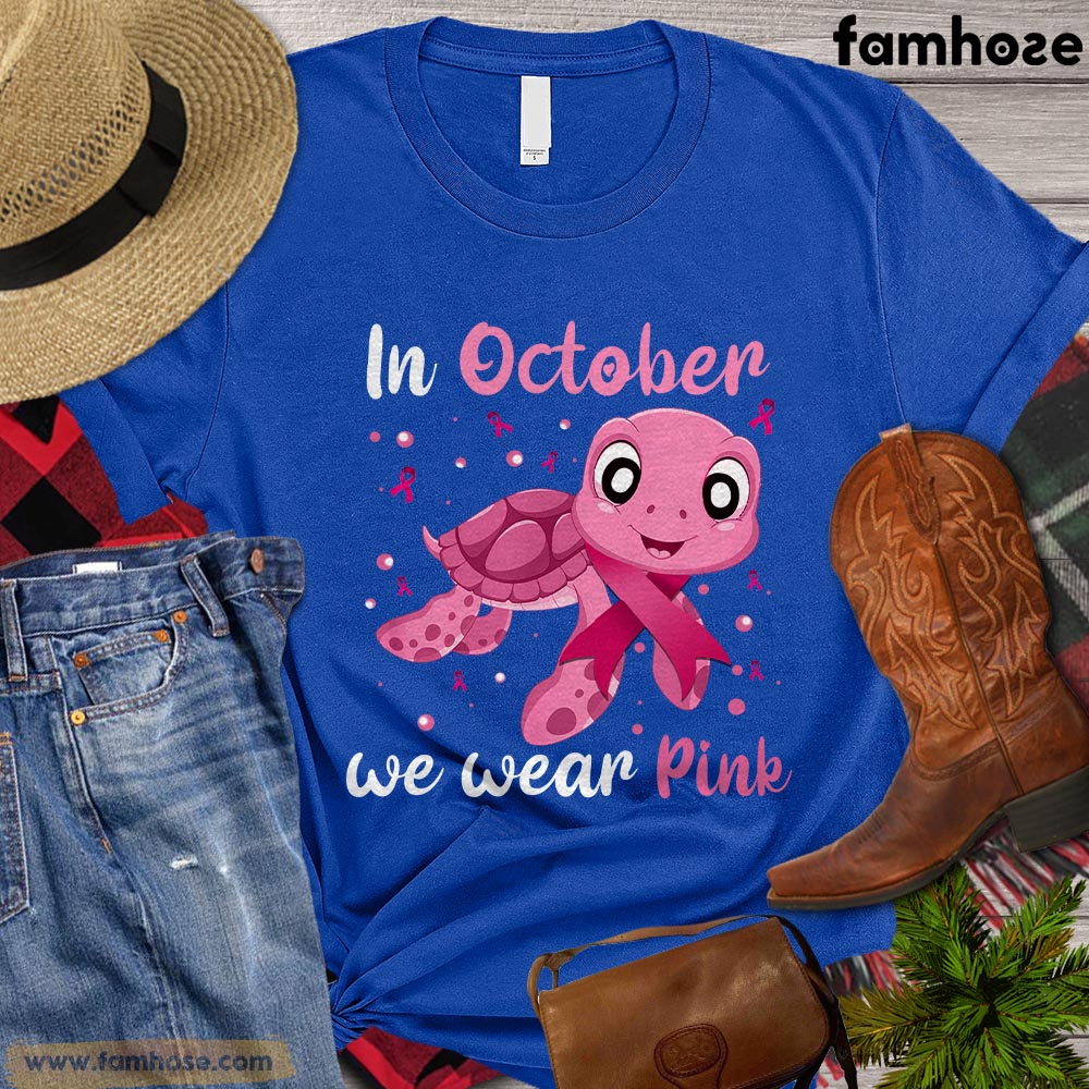 Turtle T-shirt, In October We Wear Pink Gift For Turtle Lovers, Turtle Owners, Turtle Tees