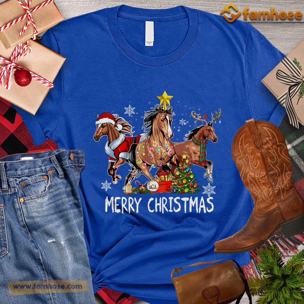 Christmas Horse T-shirt, Merry Christmas Santa Deer Star Gift For Horse Lovers, Horse Riders, Equestrians