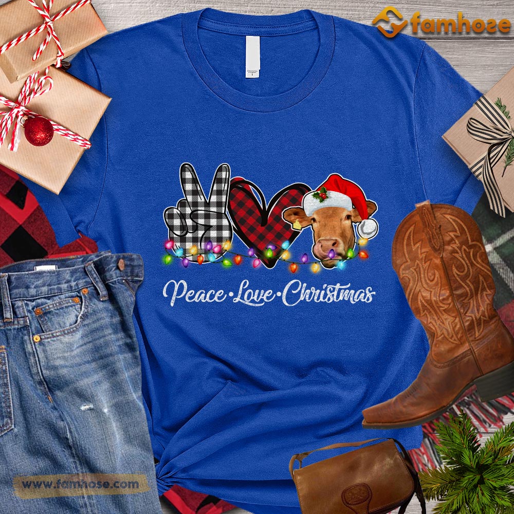 Christmas Cow T-shirt, Peace Love Christmas Gift For Cow Lovers, Cow Farm, Cow Tees