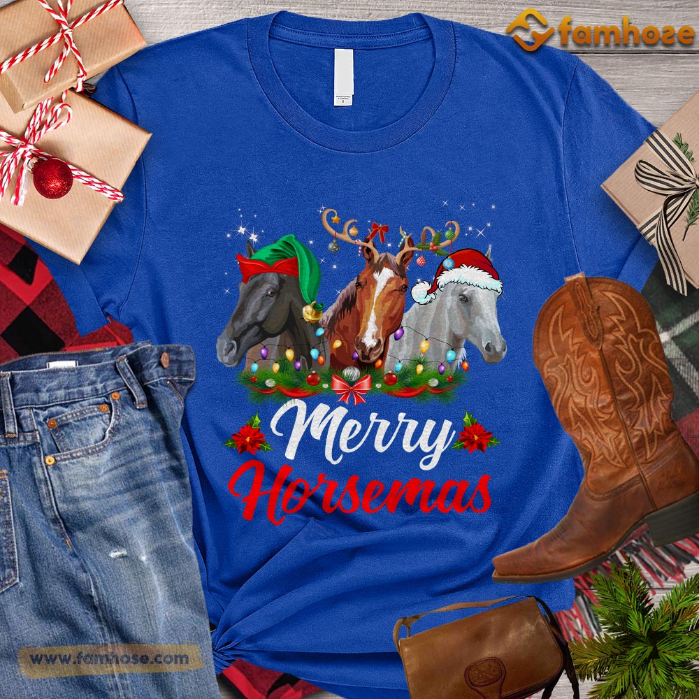 Christmas Horse T-shirt, Merry Horsemas ELF Santa Deer Gift For Horse Lovers, Horse Riders, Equestrians