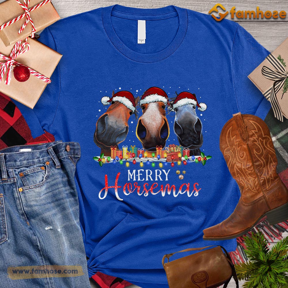 Christmas Horse T-shirt, Merry Horsemas Horses With Santa Claus Christmas Gift For Horse Lovers, Horse Riders, Equestrians