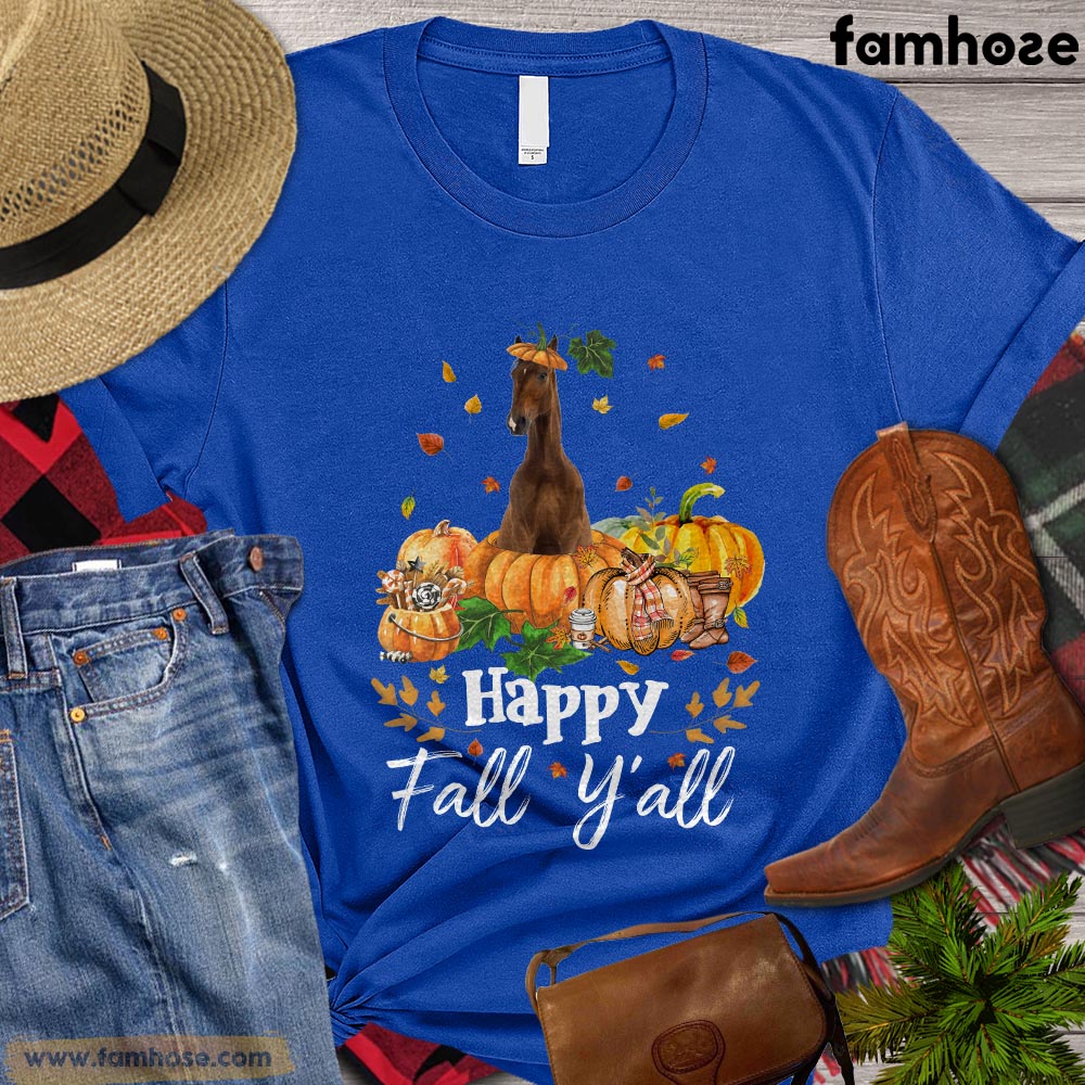 Thanksgiving Horse T-shirt, Happy Fall Yall Pumpkin Thanksgiving Gift For Horse Lovers, Horse Riders, Equestrians