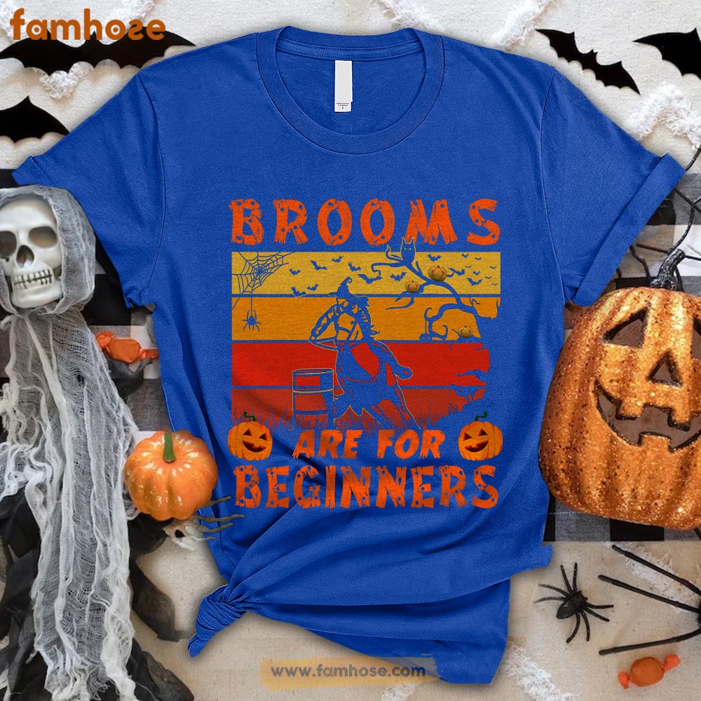 Barrel Racing Halloween T-shirt, Brooms Are For Amateurs Halloween Gift For Barrel Racing Lovers, Horse Riders, Equestrians