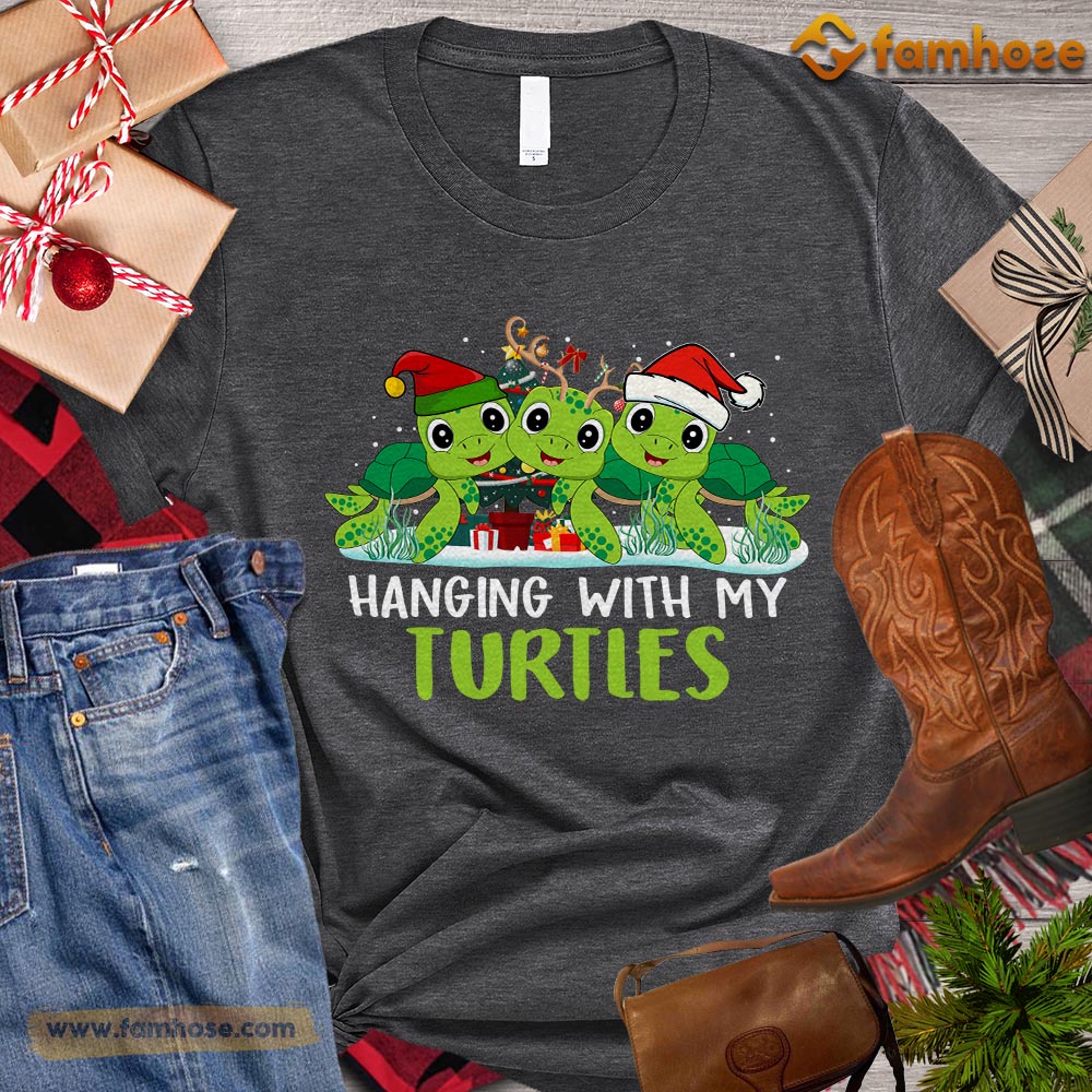 Cute Christmas Turtle T-shirt, Hanging With My Turtles Santa Hats Reindeer Christmas Gift For Turtle Lovers, Turtle Owners