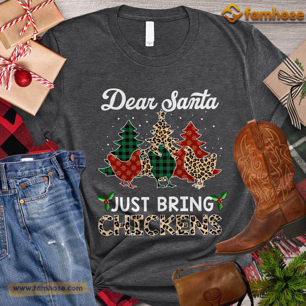 Christmas Chicken T-shirt, Dear Santa Just Bring Chickens Christmas Tree Chicken ELF Leopard Santa Gift For Chicken Lovers, Chicken Farm, Chicken Tees