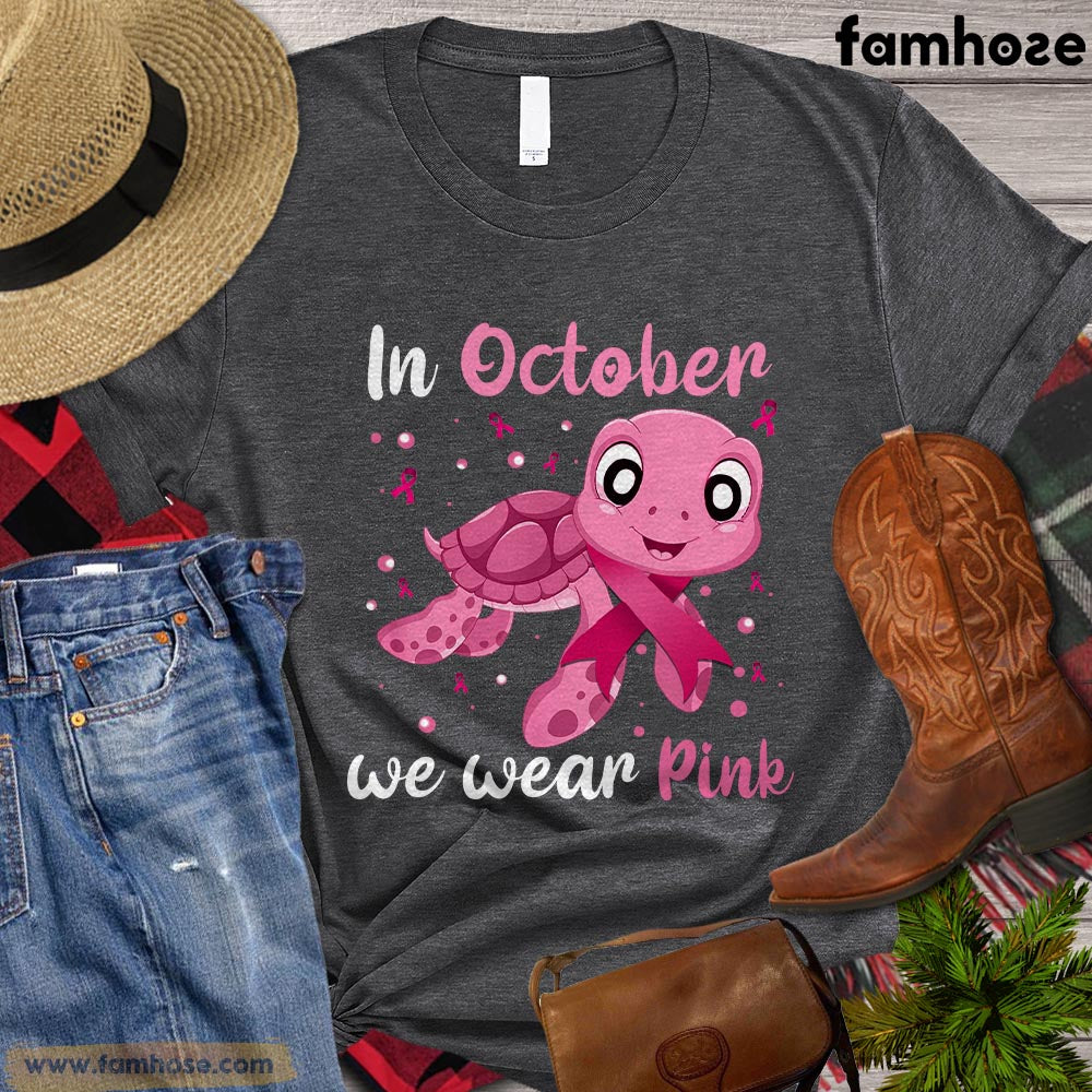 Turtle T-shirt, In October We Wear Pink Gift For Turtle Lovers, Turtle Owners, Turtle Tees