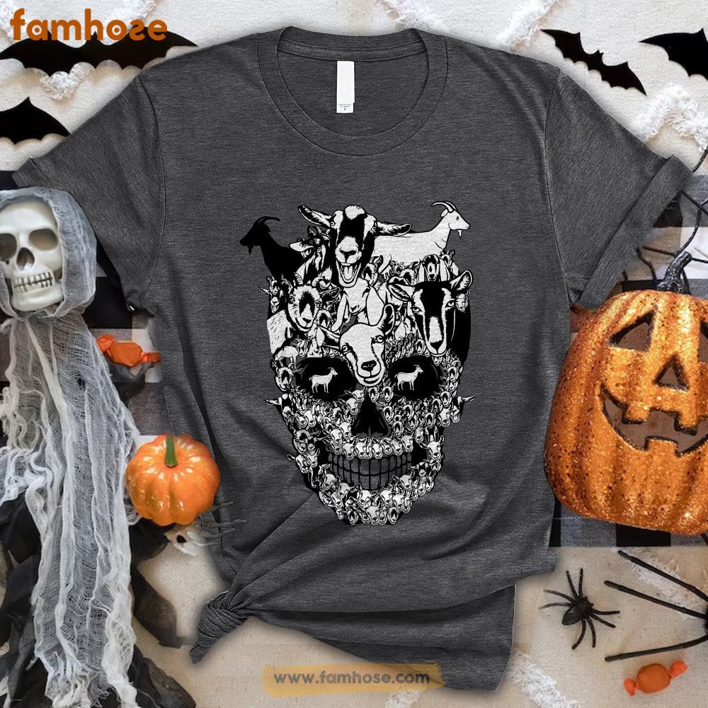 Goat Halloween T-shirt, Goat Costume Skullcap Halloween Gift For Goat Lovers, Goat Farmers