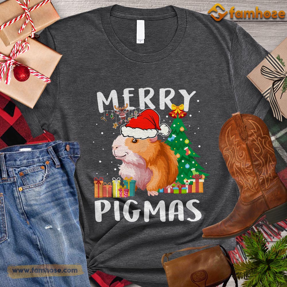 Cute Christmas Guineapig T-shirt, Merry Pigmas With Santa Hat Christmas Gift For Guineapig Lovers, Guineapig Owners