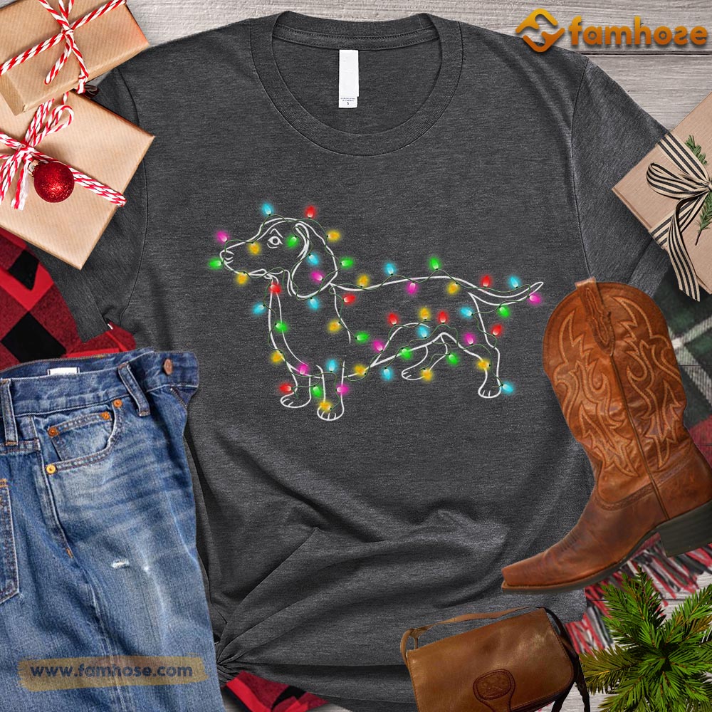 Christmas Dog T-shirt, Cute Dog With String Lights Around Gift For Dog Lovers, Dog Owners, Dog Tees