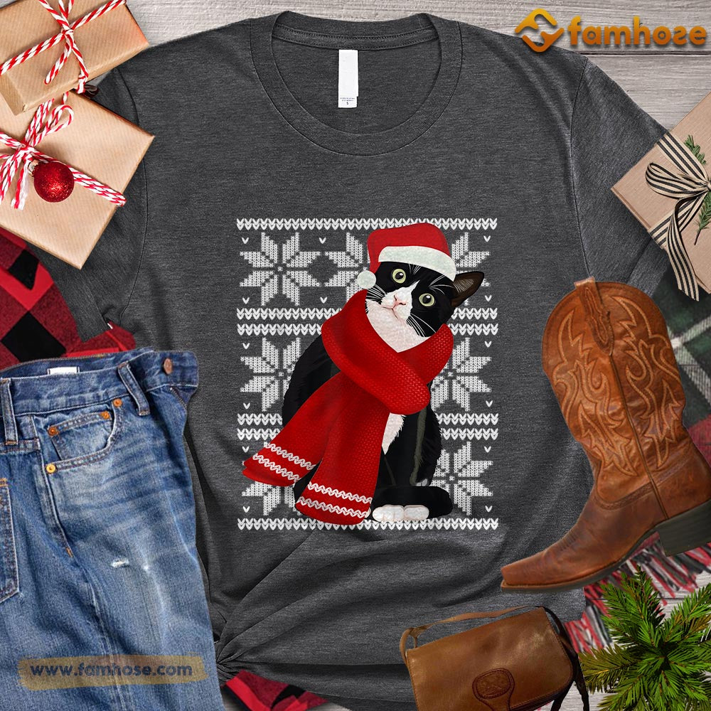 Christmas Cat T-shirt, Ugly Cat With Scarf Santa Gift For Cat Lovers, Cat Owners, Cat Tees