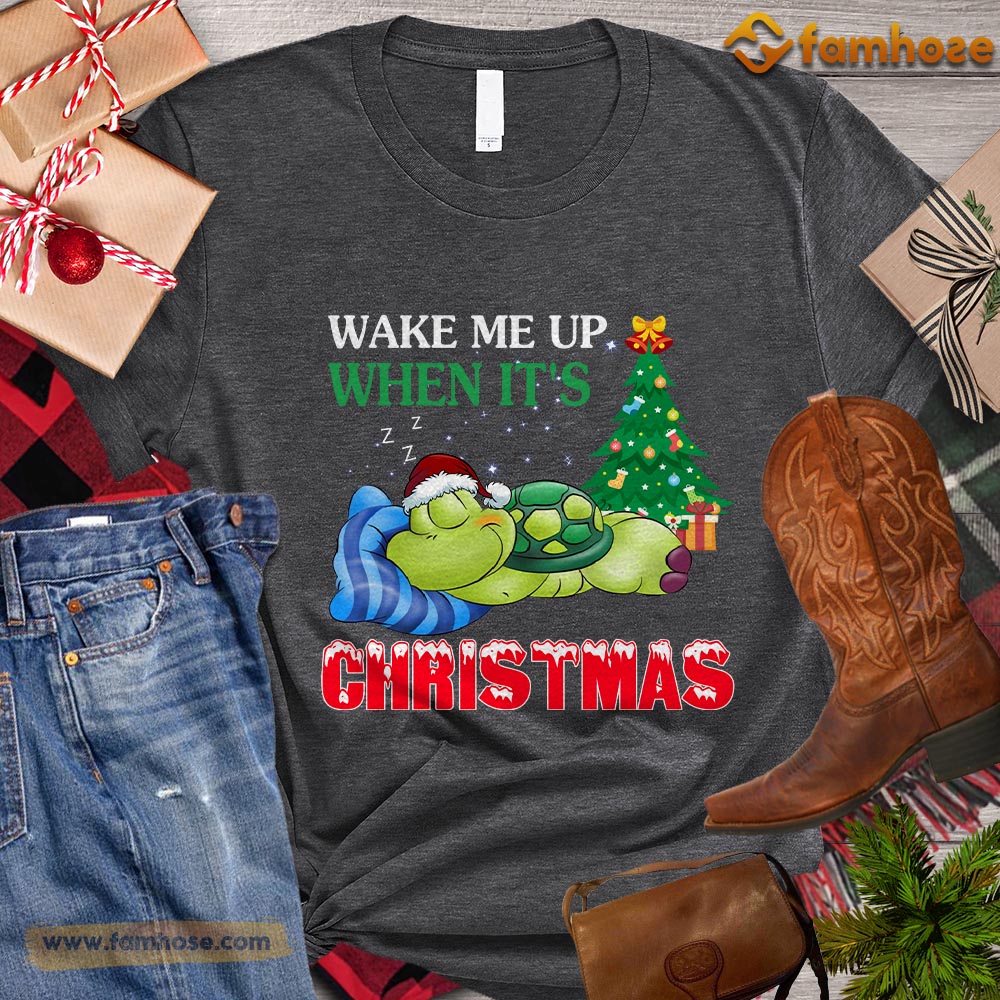 Christmas Turtle T-shirt, Wake Me Up When It's Christmas Gift For Turtle Lovers, Turtle Owners, Turtle Tees