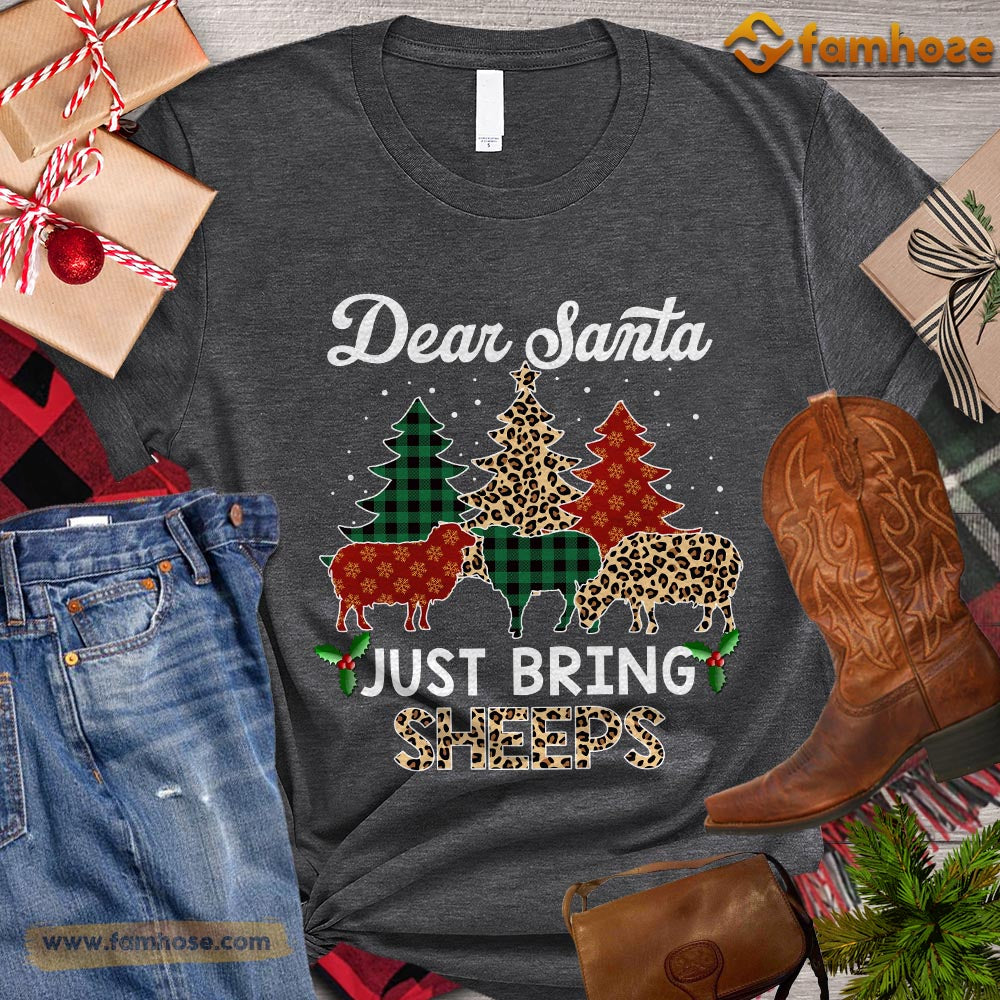 Christmas Sheep T-shirt, Dear Santa Just Bring Sheeps Christmas Tree Sheep ELF Leopard Santa Gift For Sheep Lovers, Sheep Farm, Sheep Tees