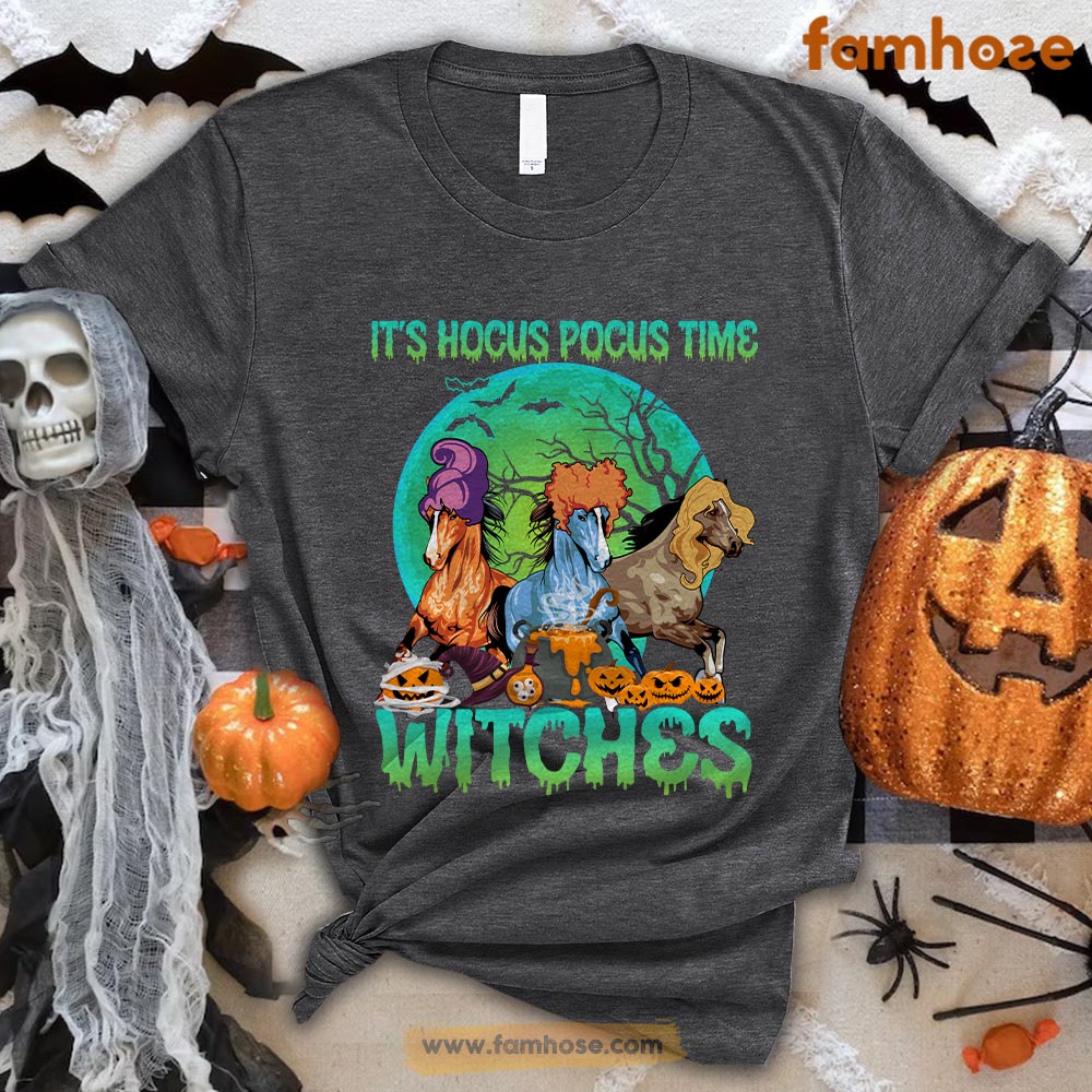 Halloween Horse T-shirt, It's Hocus Pocus Time Witches Costume Movies Character Halloween Gift For Horse Lovers, Horse Riders, Equestrians