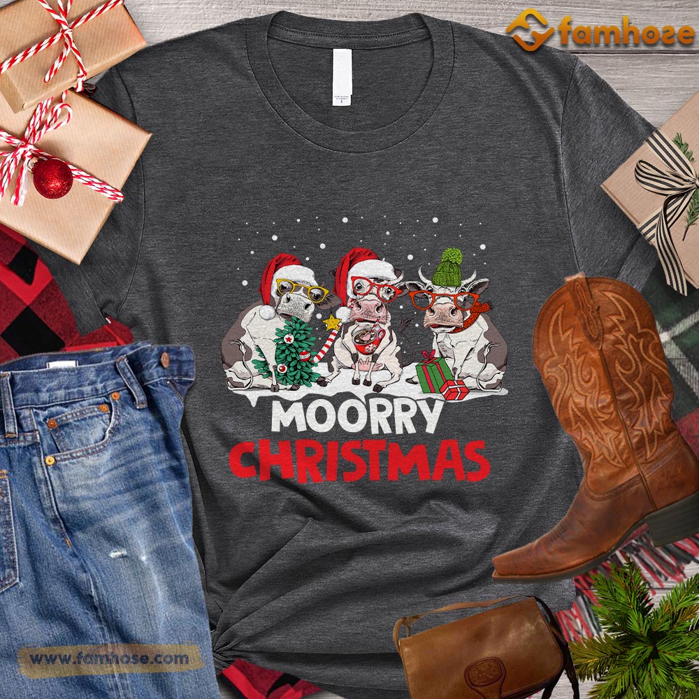 Christmas Cow T-shirt, Moorry Chirstmas Santa Christmas Gift For Cow Lovers, Cow Farm, Cow Tees