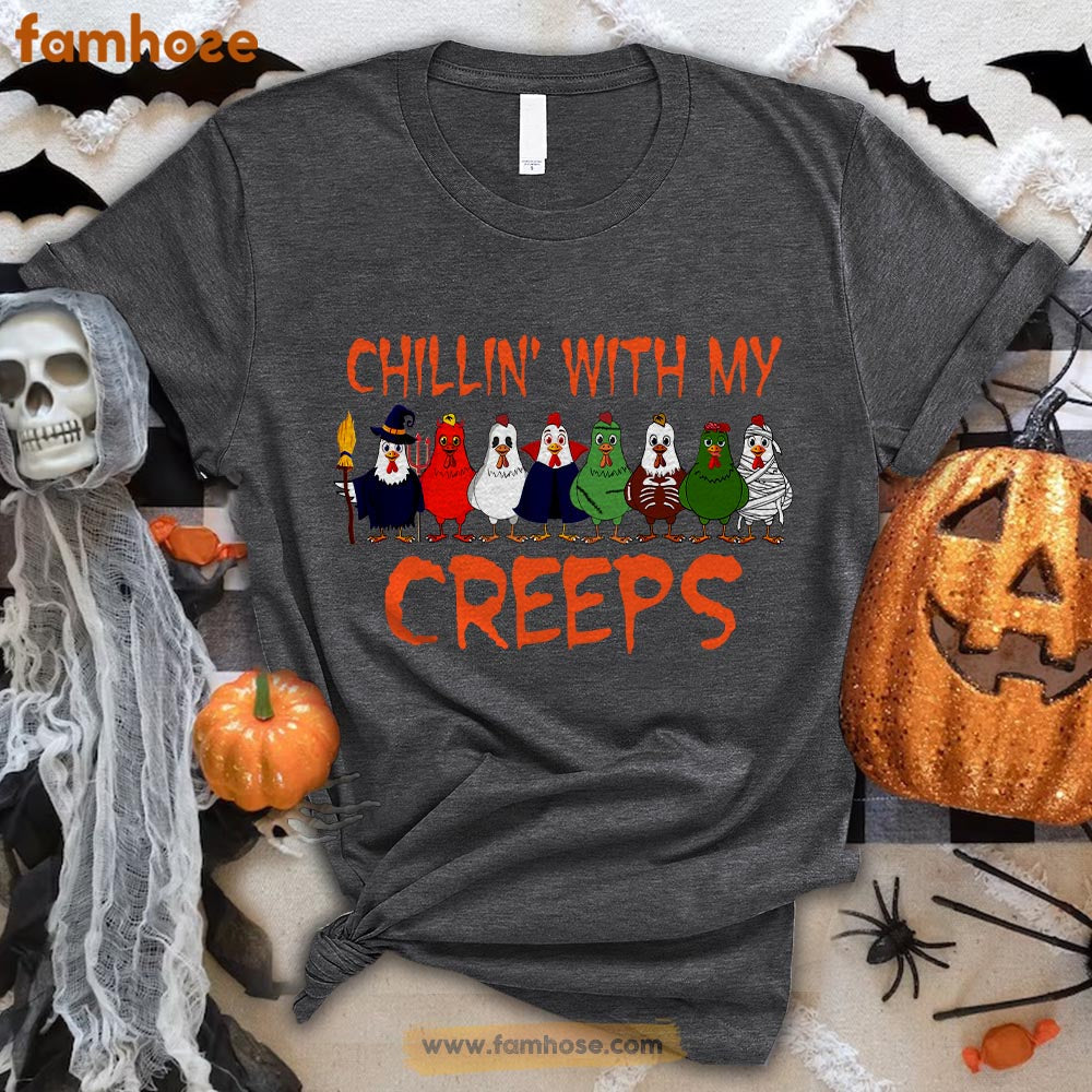 Chicken Halloween T-shirt, Chillin With My Creeps Halloween Gift For Chicken Lovers, Chicken Farmers