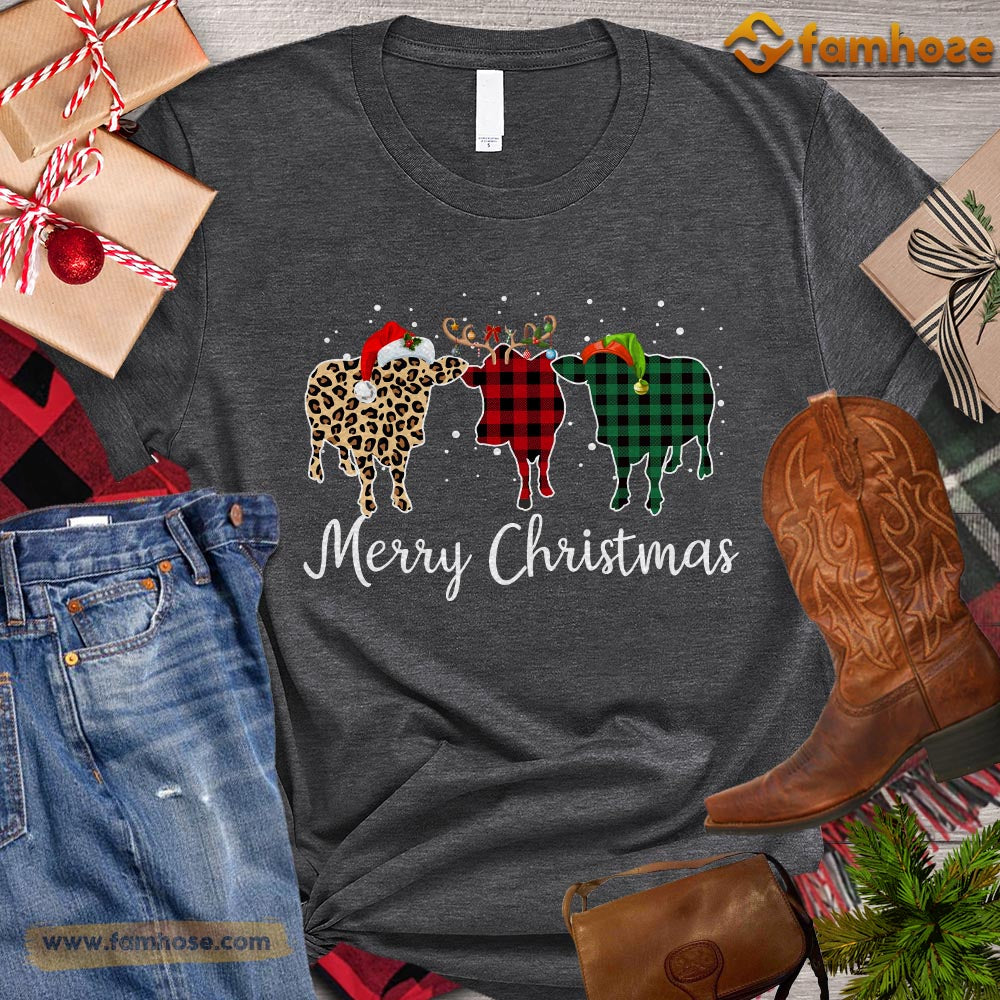 Christmas Cow T-shirt, Merry Christmas Cow ELF Leopard Reindeer Gift For Cow Lovers, Cow Farmers