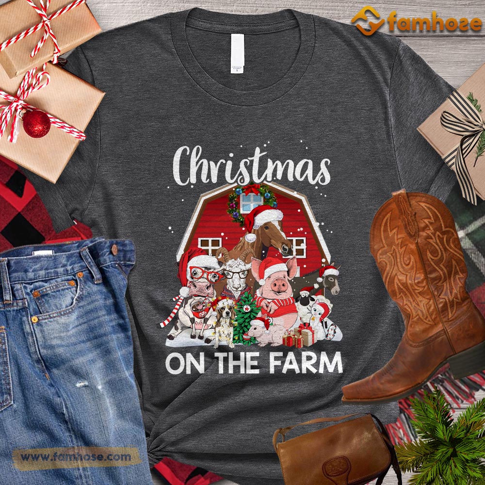 Christmas Farm T-shirt, Christmas On The Farm Christmas Gift For Farmers, Farm Animals