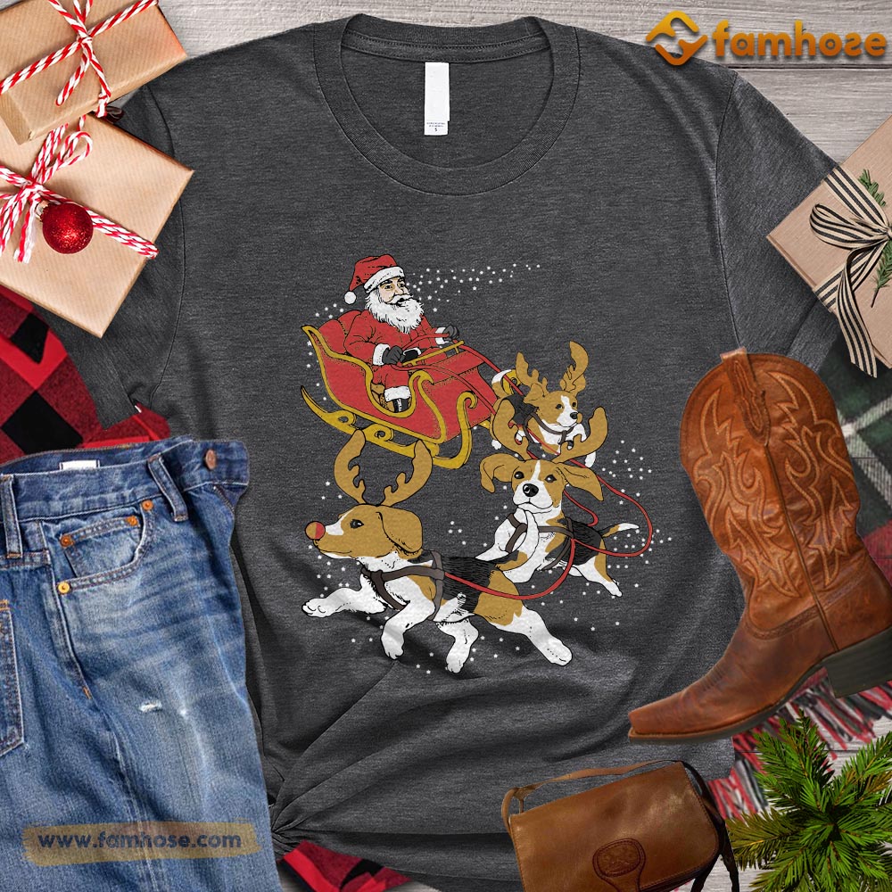 Cute Christmas Dog T-shirt, Dogs Pull Santa Claus Gift For Dog Lovers, Dog Owners, Dog Tees