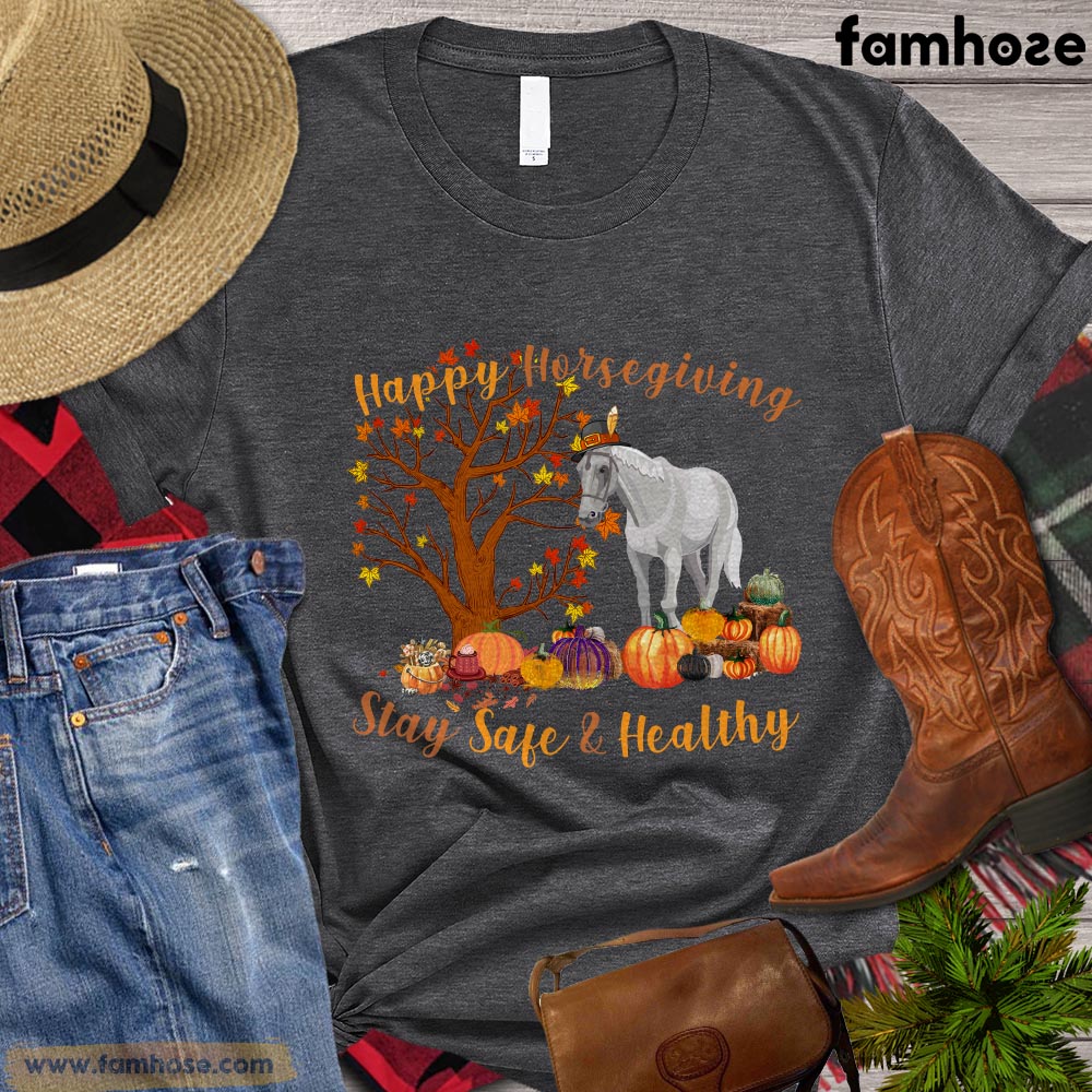 Thanksgiving Horse T-shirt, Happy Horsegiving Stay Safe Healthy Thanksgiving Gift For Horse Lovers, Horse Riders, Equestrians