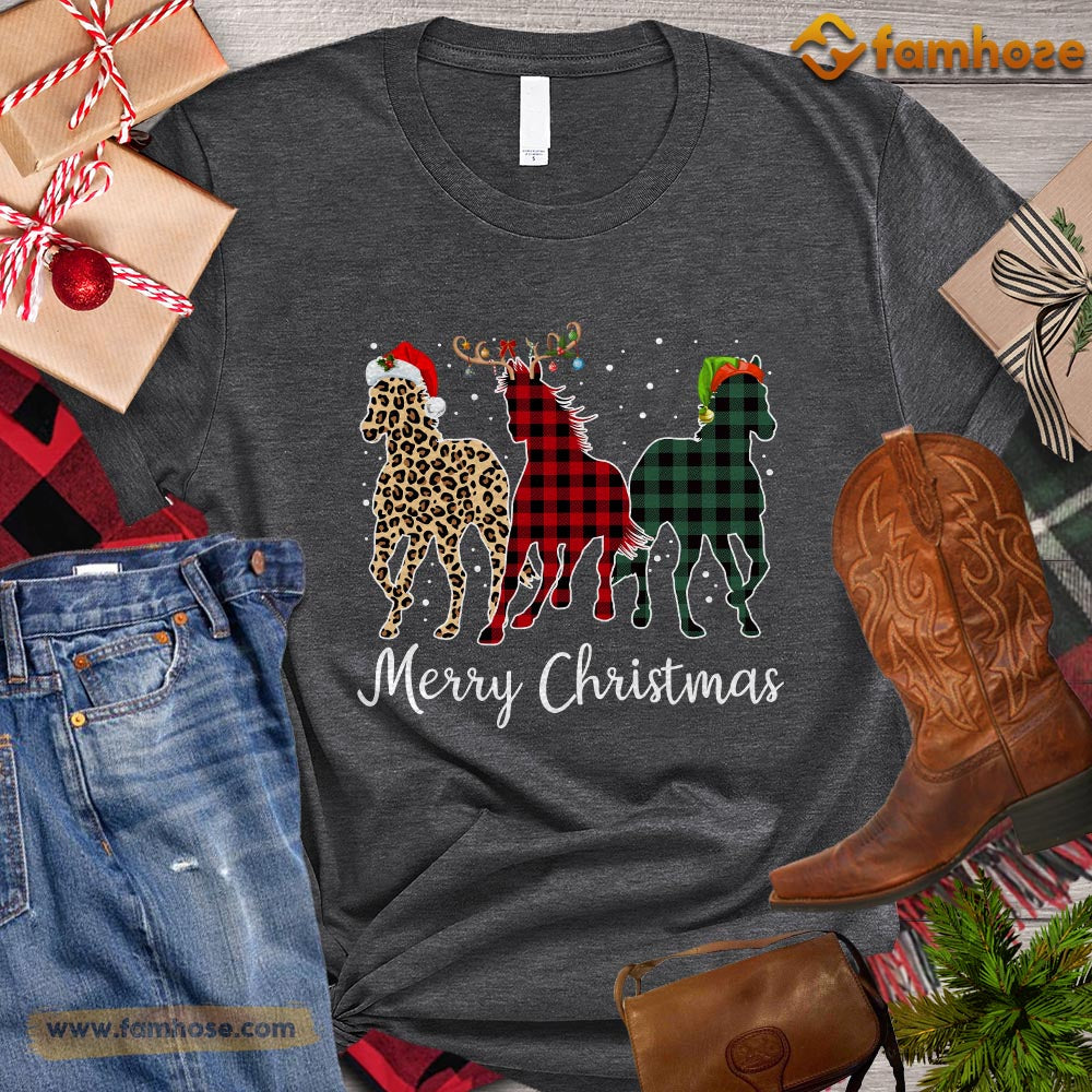 Christmas Horse T-shirt, Merry Christmas Leopard ELF Reindeer Christmas Gift For Horse Lovers, Horse Riders, Equestrians