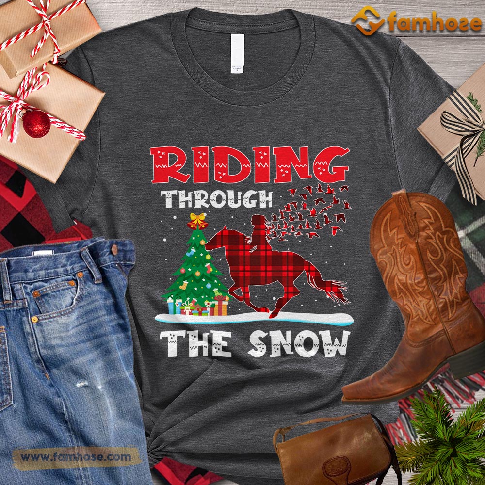 Christmas Horse Riding T-shirt, Riding Through The Snow Santa With Christmas Tree Gift For Horse Riding Lovers, Horse Riders, Equestrians