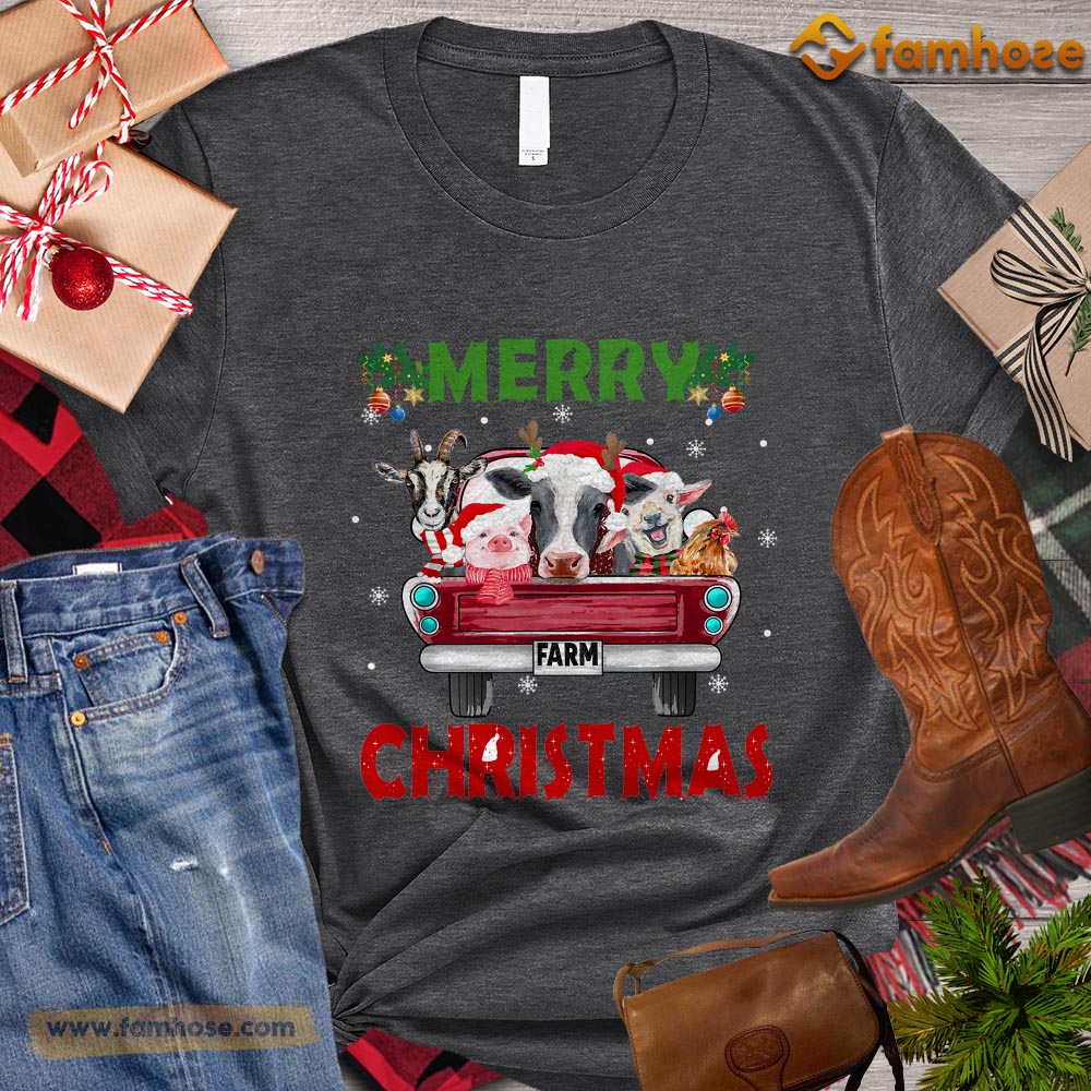 Christmas Farm T-shirt, Merry Christmas Farm Gift For Farmers, Farm Animals