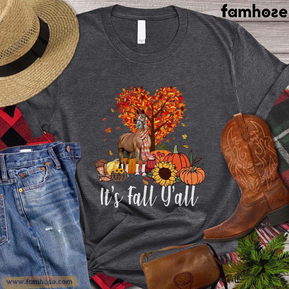 Thanksgiving Horse T-shirt, It's Fall Yall Horse Pumpkin Heart Thanksgiving Gift For Horse Lovers, Horse Riders, Equestrians