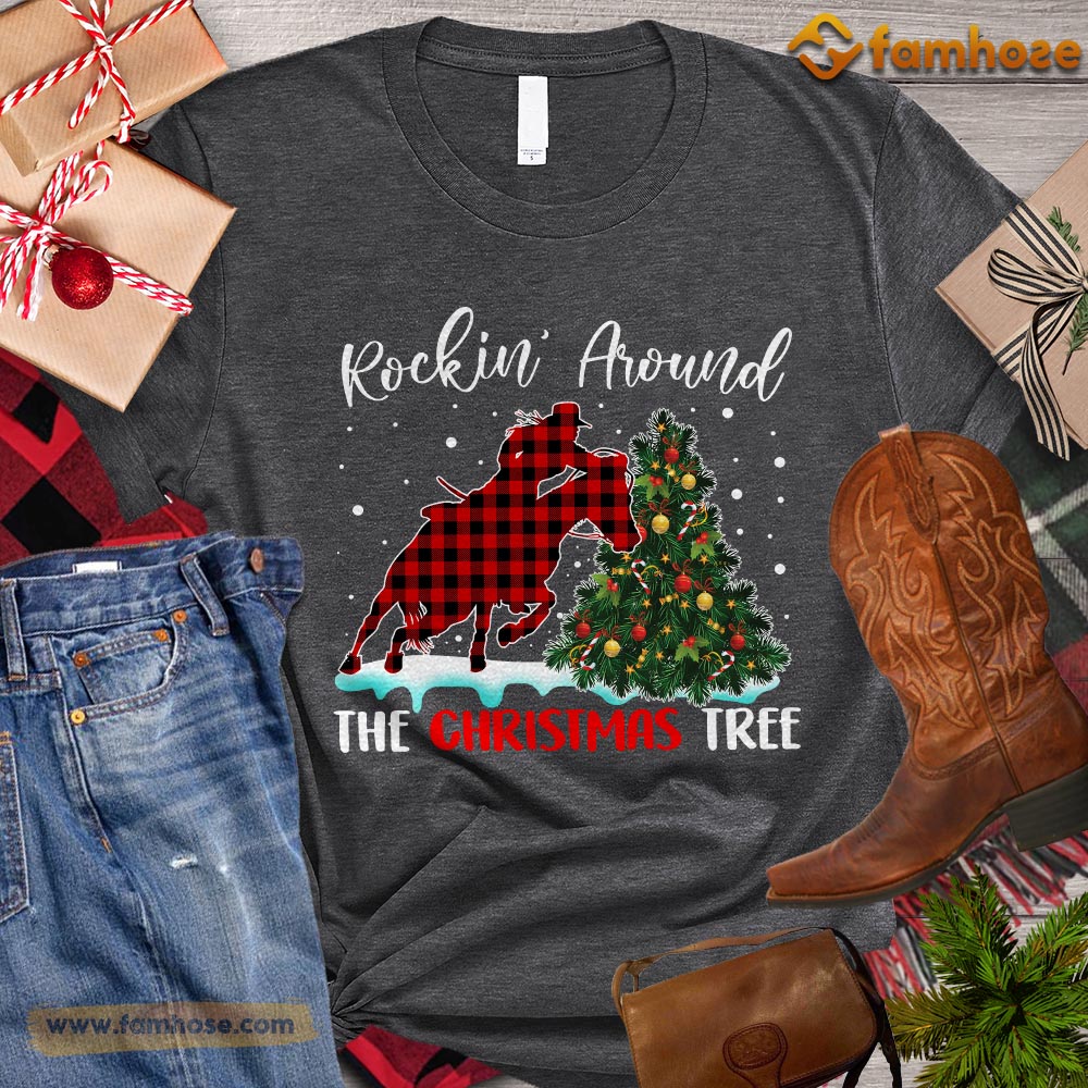 Christmas Cowgirl T-shirt, Rockin Around The Christmas Tree Christmas Gift For Horse Lovers, Horse Riders, Equestrians