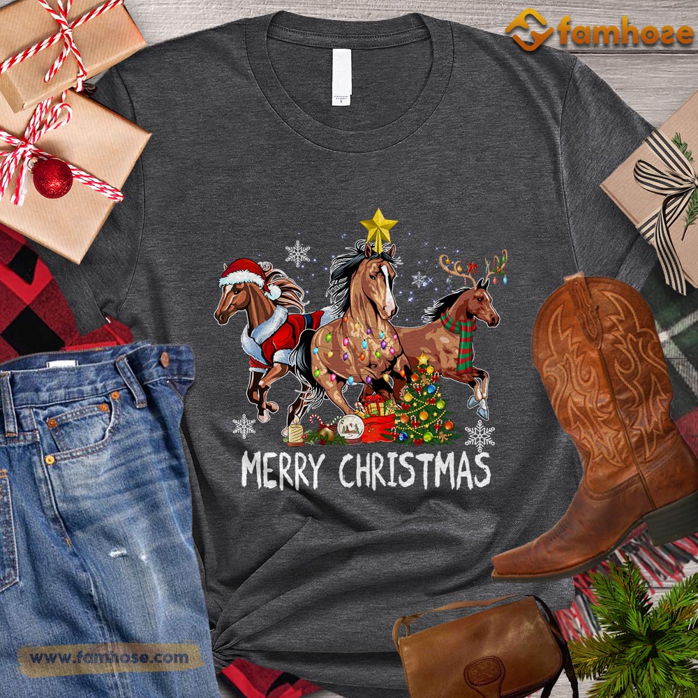 Christmas Horse T-shirt, Merry Christmas Santa Deer Star Gift For Horse Lovers, Horse Riders, Equestrians