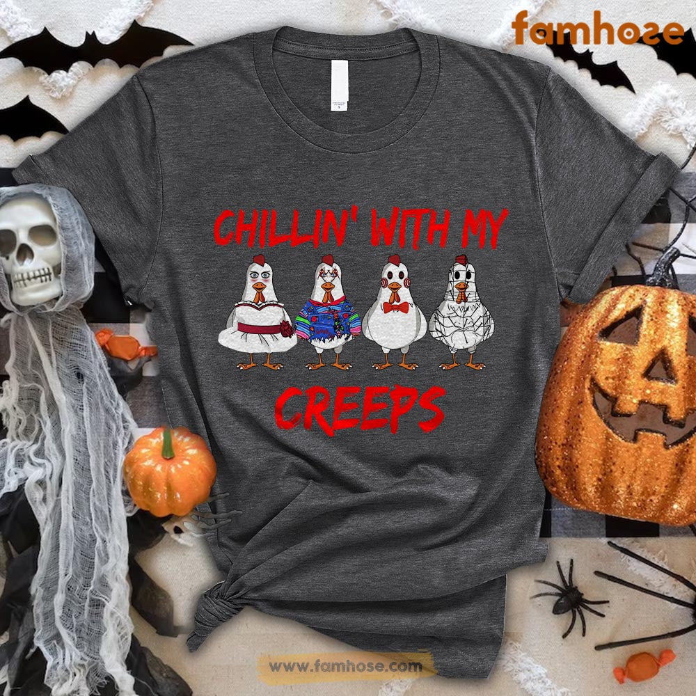 Halloween Chicken T-shirt, Chillin With My Creeps Halloween Gift For Chicken Lovers, Chicken Farmers, Farmer Gifts