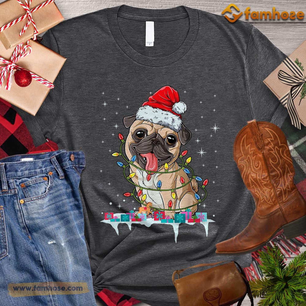 Christmas Dog T-shirt, Cute Pug With Santa Hat Gift For Dog Lovers, Dog Owners, Dog Tees