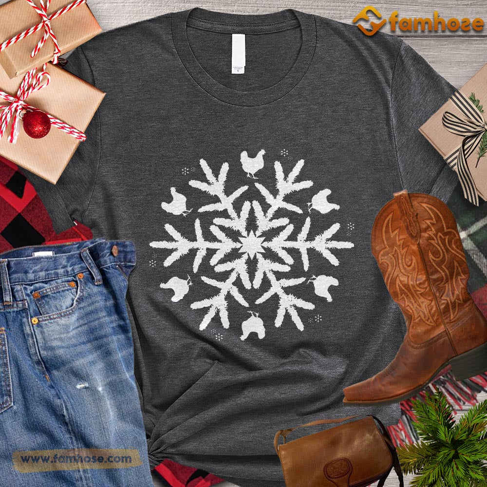 Christmas Chicken T-shirt, Chickens Arrange Snowflake Christmas Gift For Chicken Lovers, Chicken Farm, Chicken Tees