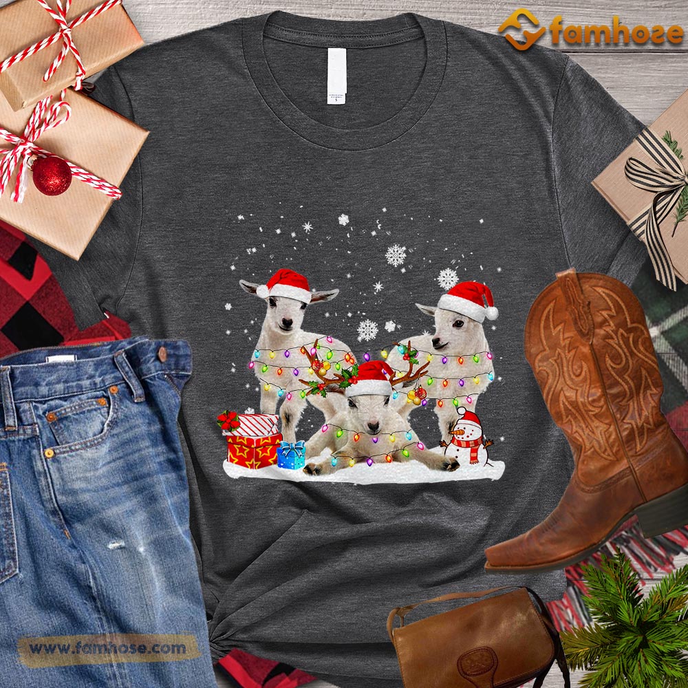 Christmas Goat T-shirt, Goats With Santa Hats Snowflake Gift For Goat Lovers, Goat Farm, Goat Tees