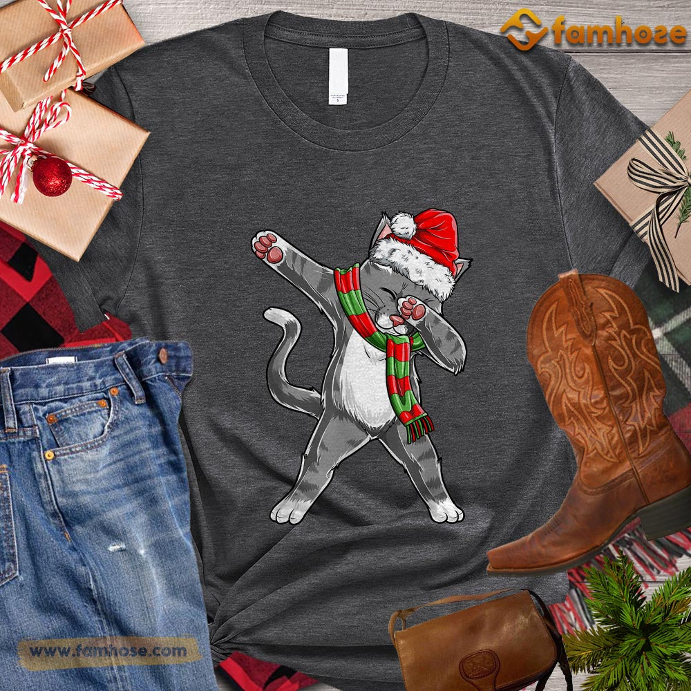 Cool Christmas Cat T-shirt, Cat With Santa Hat Scarf ELF Gift For Cat Lovers, Cat Owners, Cat Tees