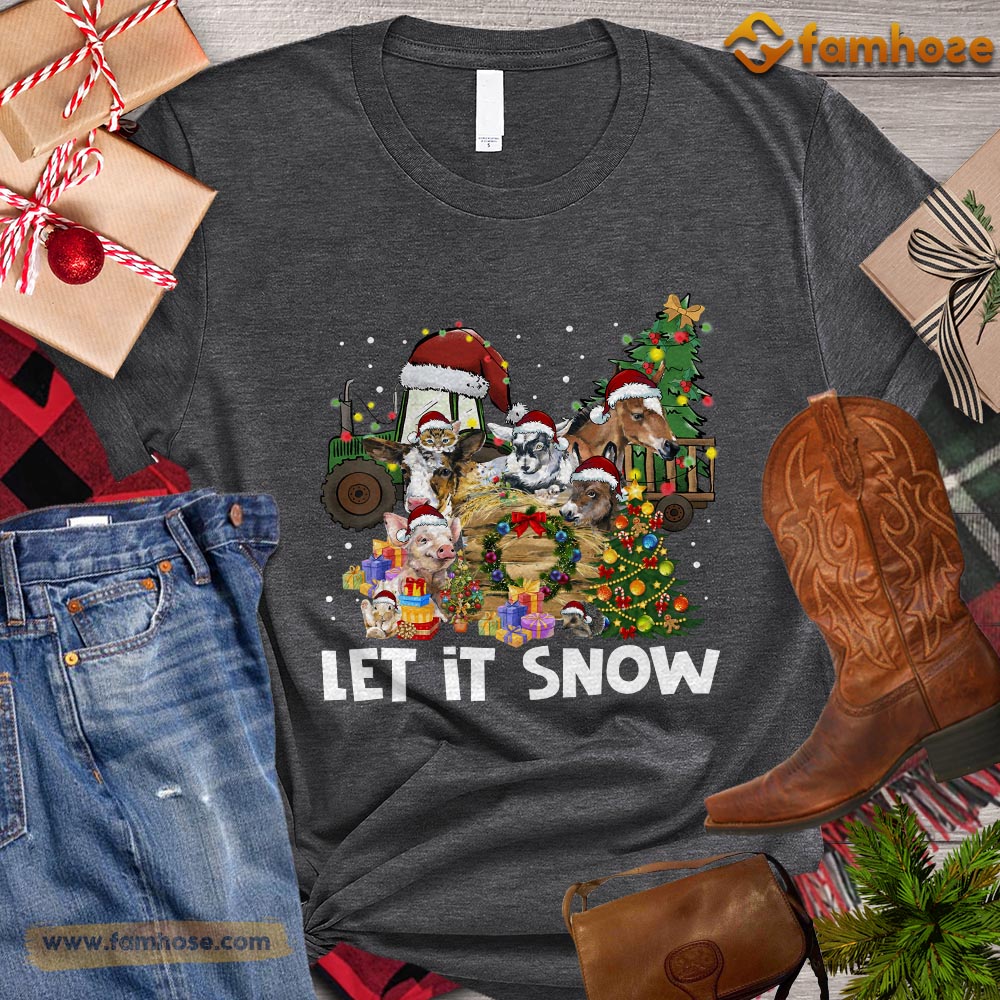 Cute Christmas Farm T-shirt, Let It Snow Christmas Gift For Farmers, Farm Animals