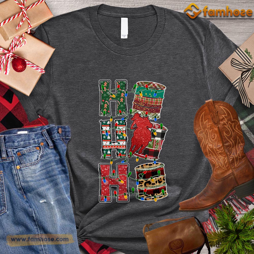 Christmas Barrel Racing T-shirt, Ho Ho Ho Barrel Vintage Gift For Barrel Racing Riding Lovers, Horse Riders, Equestrians