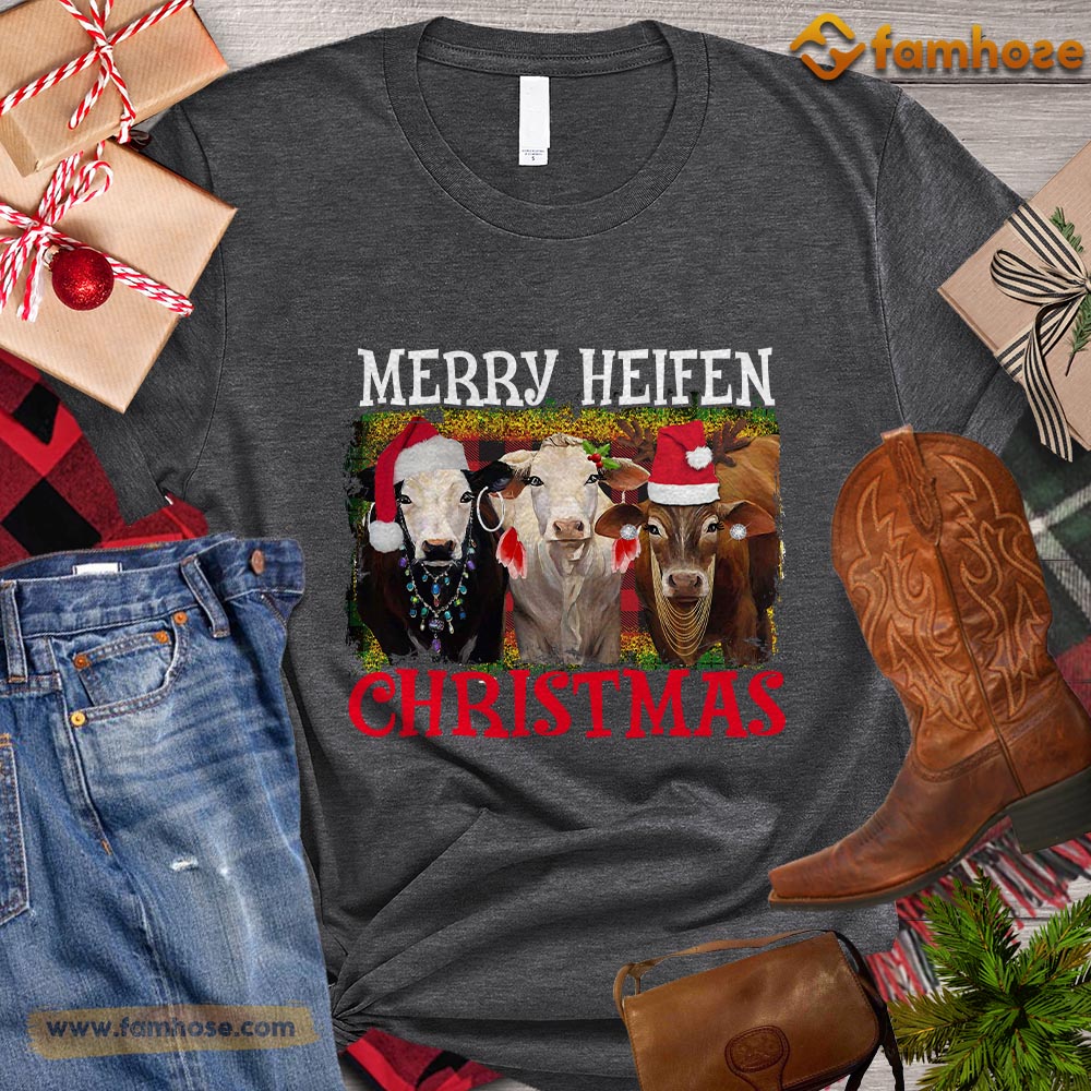 Christmas Cow T-shirt, Merry Heifen Christmas Gift For Cow Lovers, Cow Farm, Cow Tees