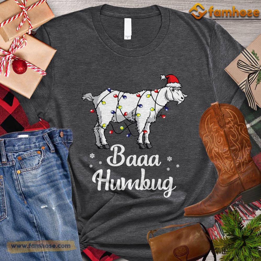 Christmas Goat T-shirt, Baaa Humbug Goat With Santa Hat String Lights Gift For Goat Lovers, Goat Farm, Goat Tees